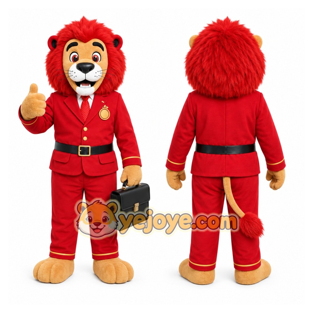 Red Business Lion Mascot Costume Red Business Lion Mascot Costume