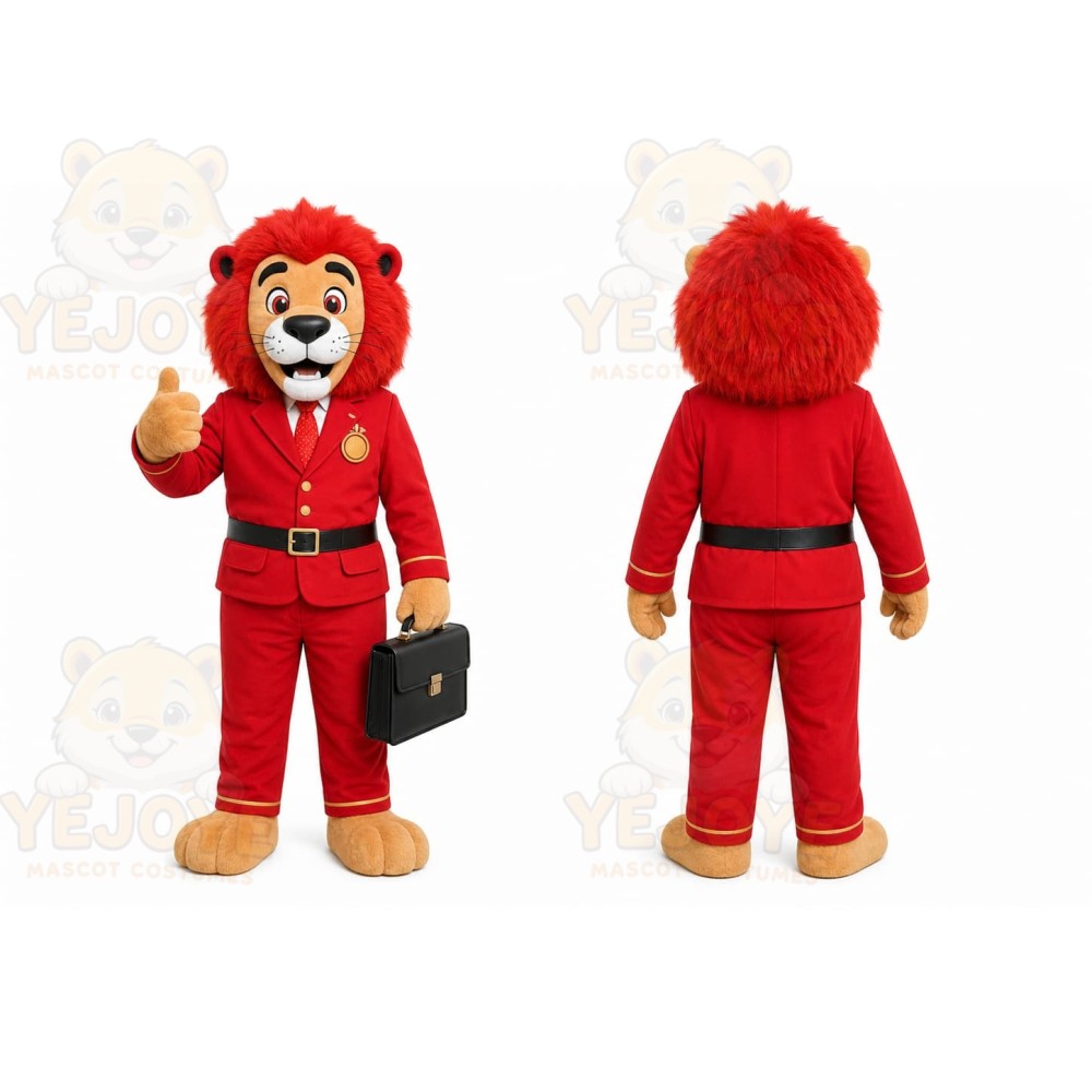 Red Business Lion Mascot Costume