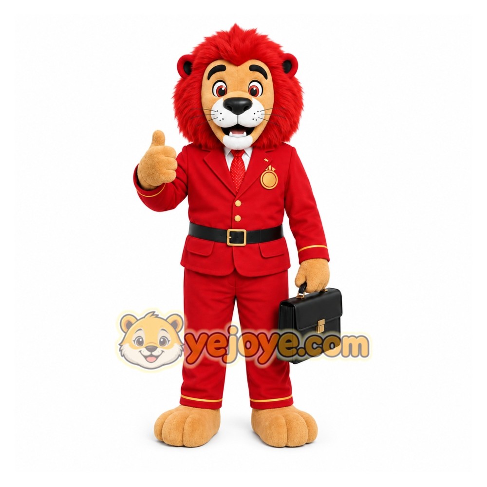 Red Business Lion Mascot Costume Red Business Lion Mascot Costume