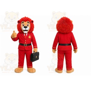 Red Business Lion Mascot Costume