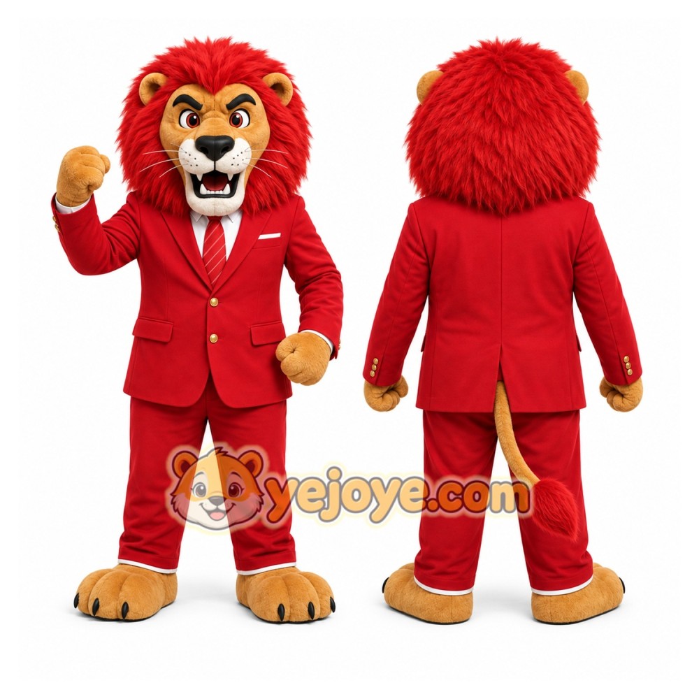 Red Business Lion Mascot Costume Red Business Lion Mascot Costume