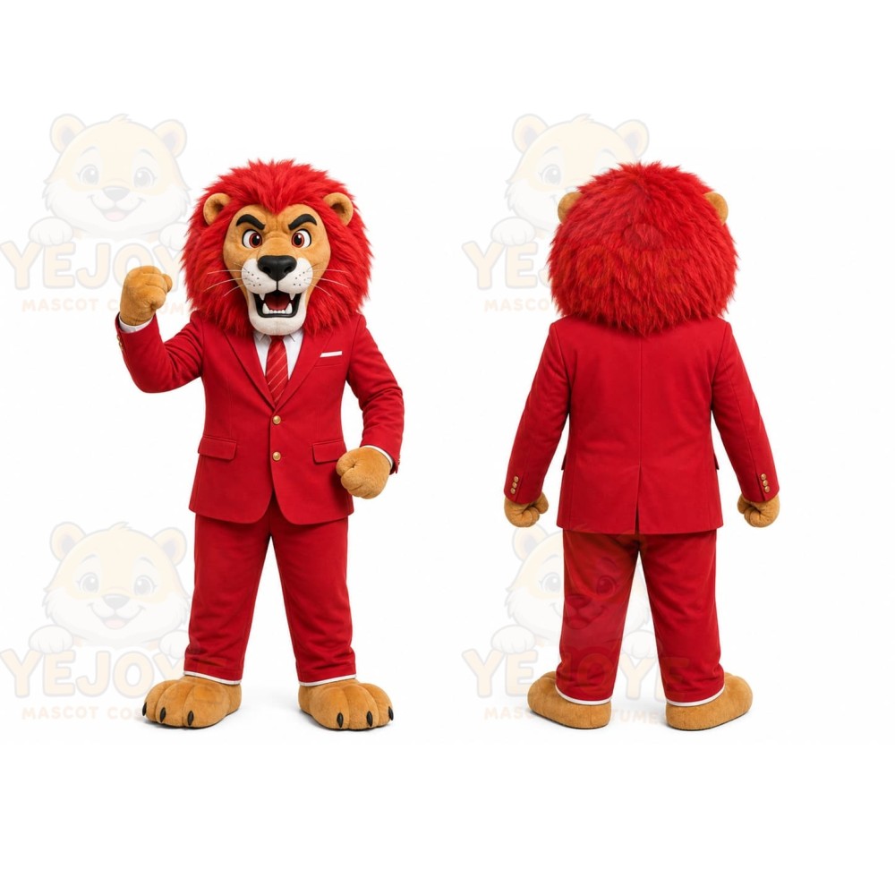 Red Business Lion Mascot Costume
