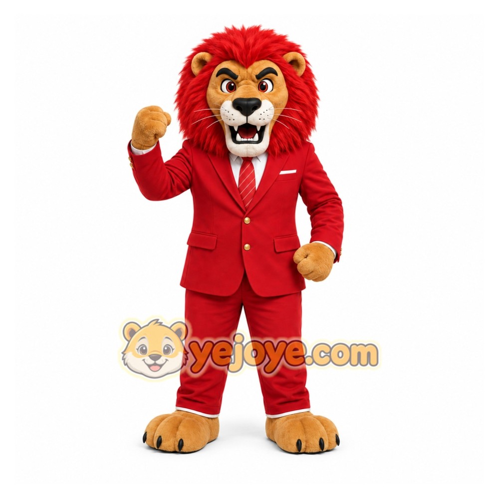 Red Business Lion Mascot Costume Red Business Lion Mascot Costume