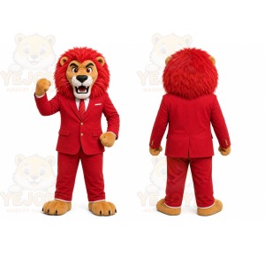 Red Business Lion Mascot Costume