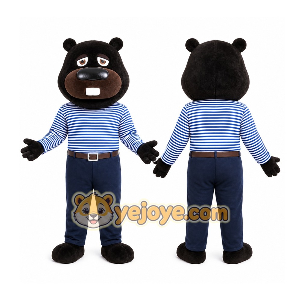 Black Beaver Overalls Mascot Costume Black Beaver Overalls Mascot Costume