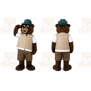 Brown Hat Bear Mascot Costume