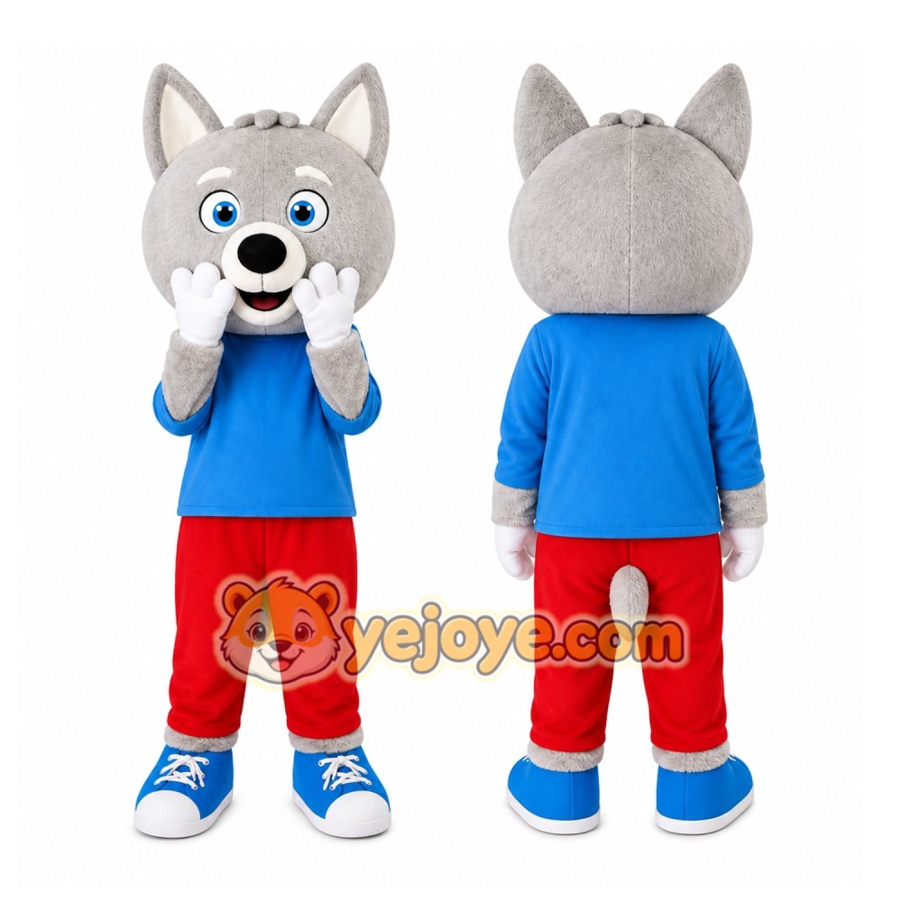 Gray Wolf Red Pants Mascot Costume Gray Wolf Red Pants Mascot Costume