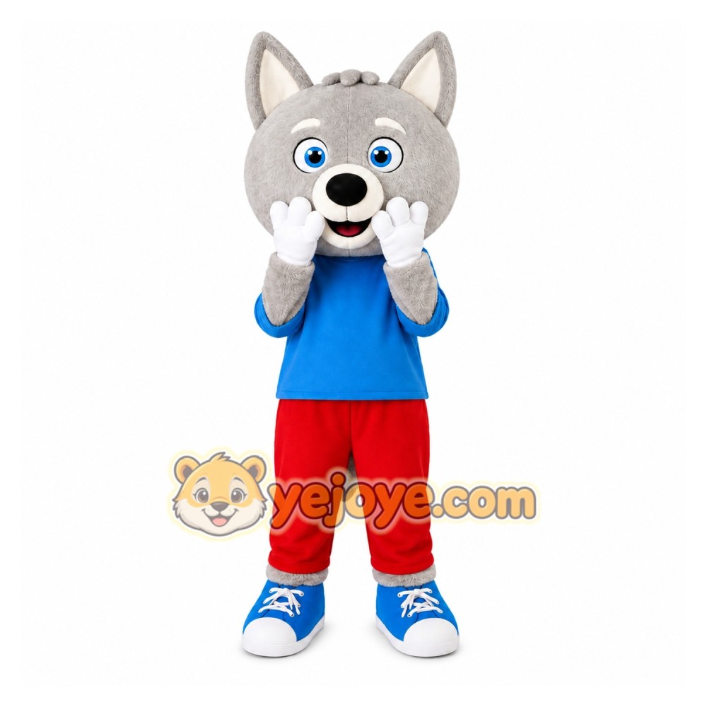 Gray Wolf Red Pants Mascot Costume Gray Wolf Red Pants Mascot Costume