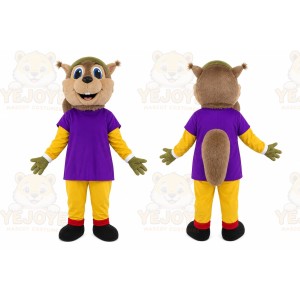 Brown Squirrel Purple Shirt Mascot Costume