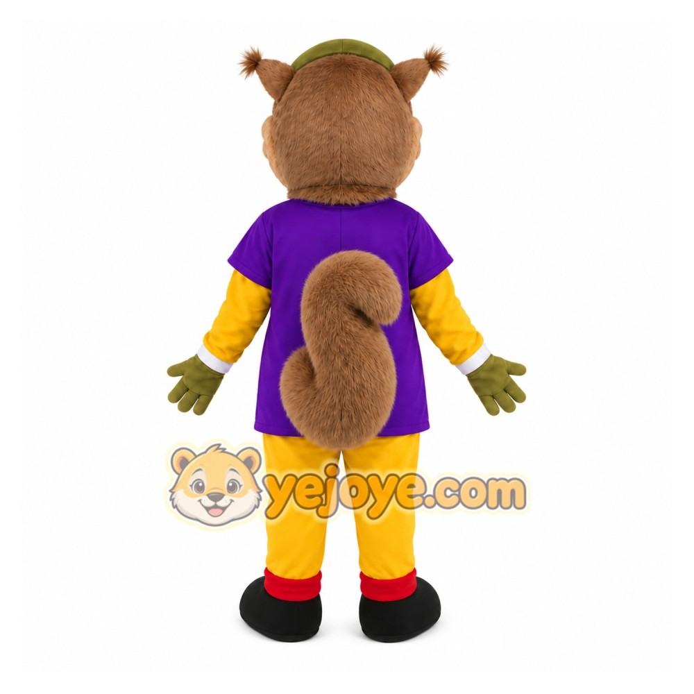 Brown Squirrel Purple Shirt Mascot Costume Brown Squirrel Purple Shirt Mascot Costume