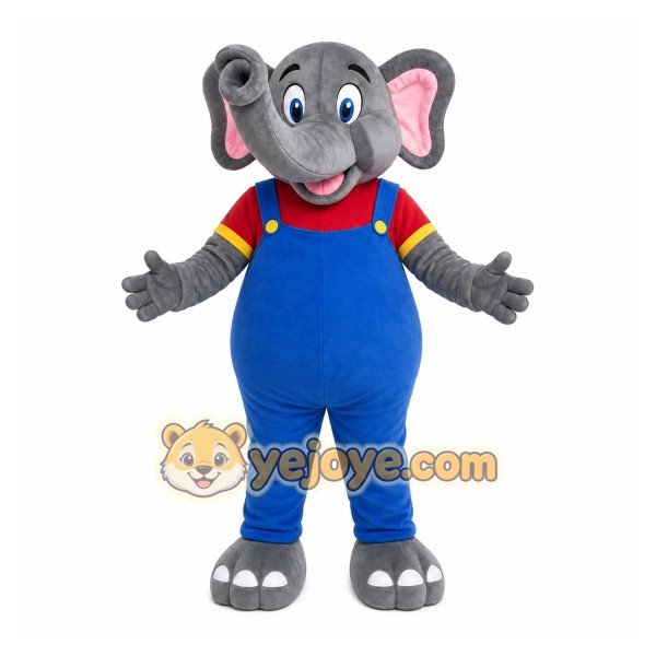 Gray Elephant Overalls Mascot Costume Gray Elephant Overalls Mascot Costume