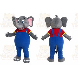 Gray Elephant Overalls Mascot Costume