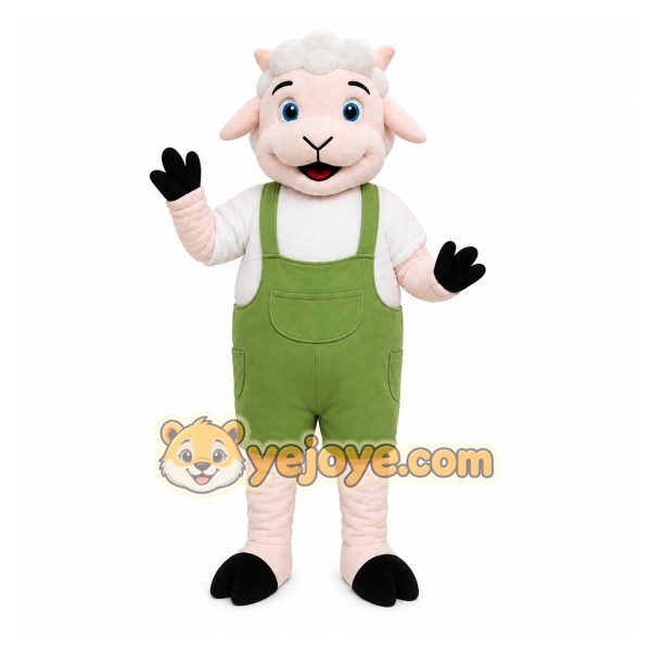 White Goat Overalls Mascot Costume White Goat Overalls Mascot Costume