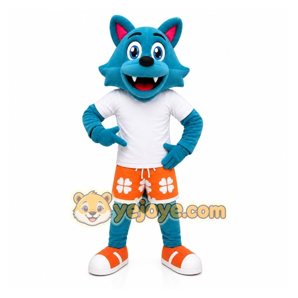 Blue Wolf Shorts Mascot Costume