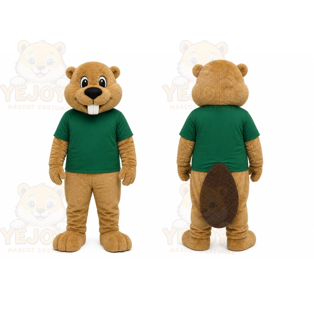 Beaver Green Shirt Mascot Costume