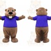 Brown Beaver Purple Shirt Mascot Costume