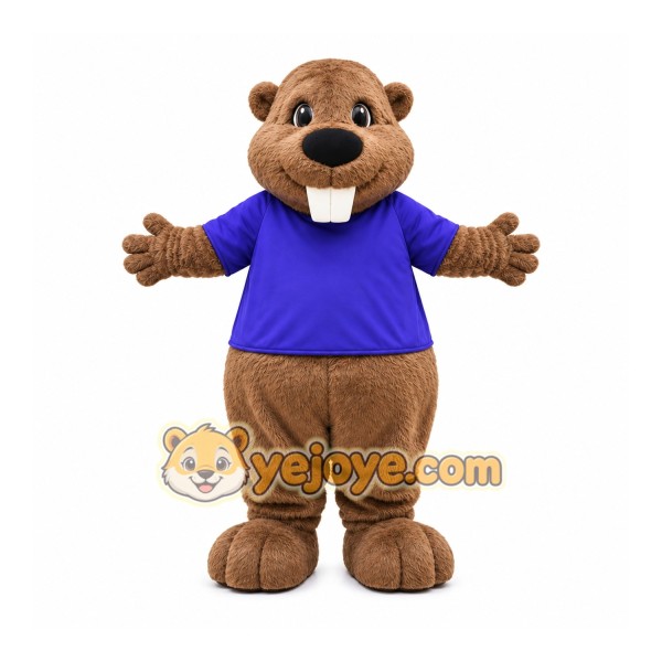 Brown Beaver Purple Shirt Mascot Costume