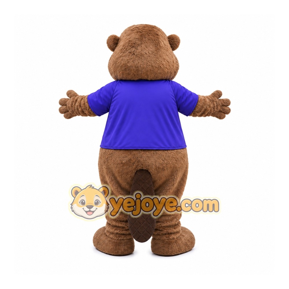 Brown Beaver Purple Shirt Mascot Costume Brown Beaver Purple Shirt Mascot Costume