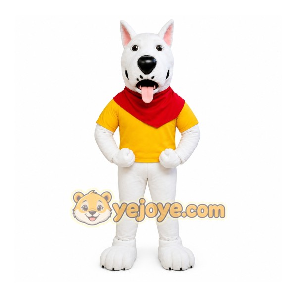 White Dog Yellow Vest Mascot Costume