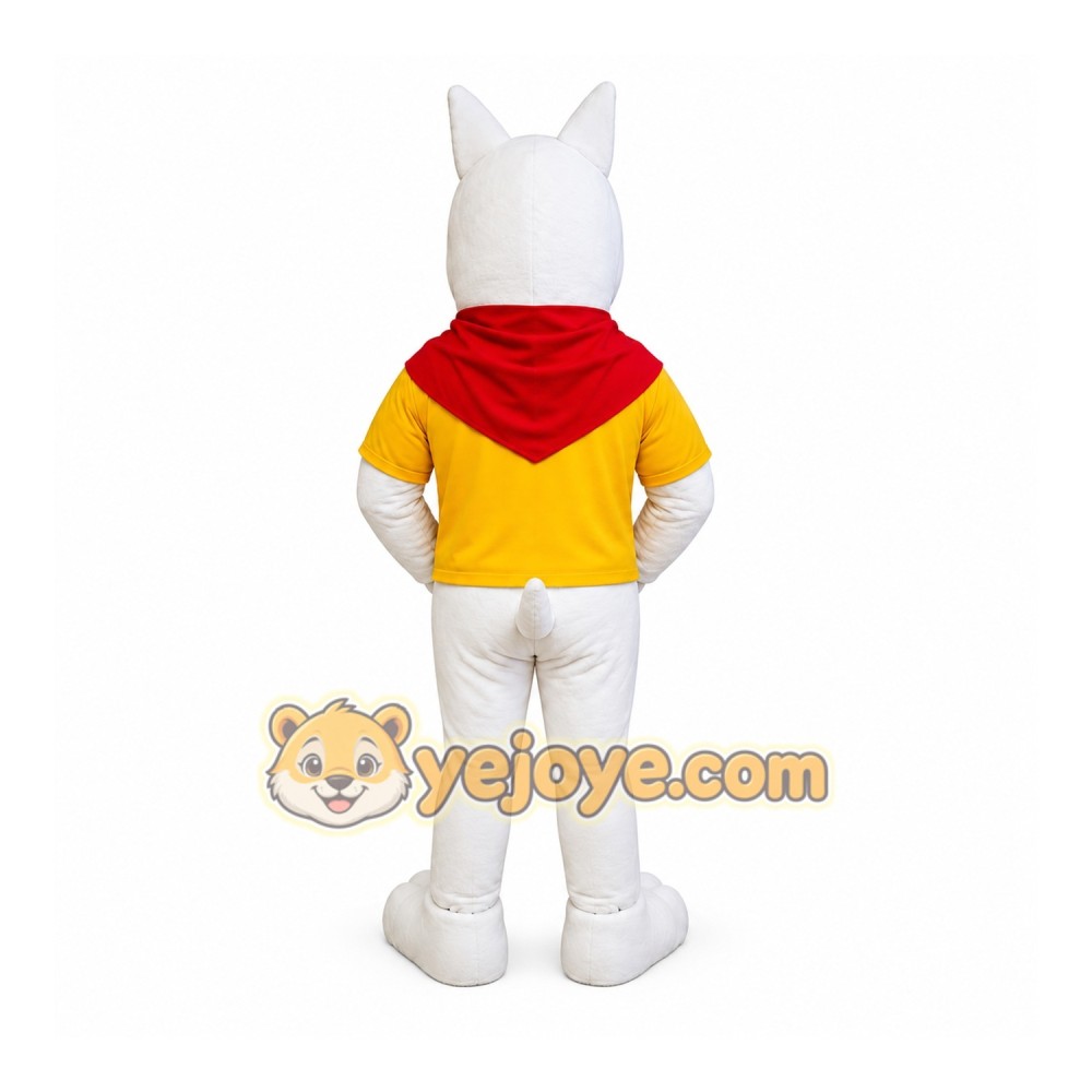 White Dog Yellow Vest Mascot Costume White Dog Yellow Vest Mascot Costume