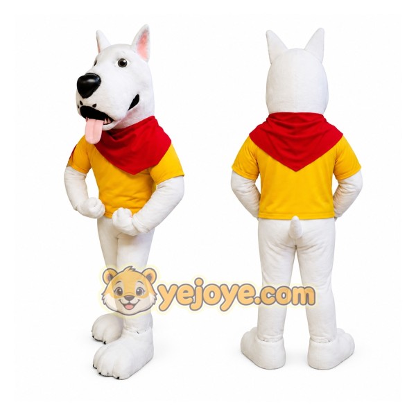 White Dog Yellow Vest Mascot Costume