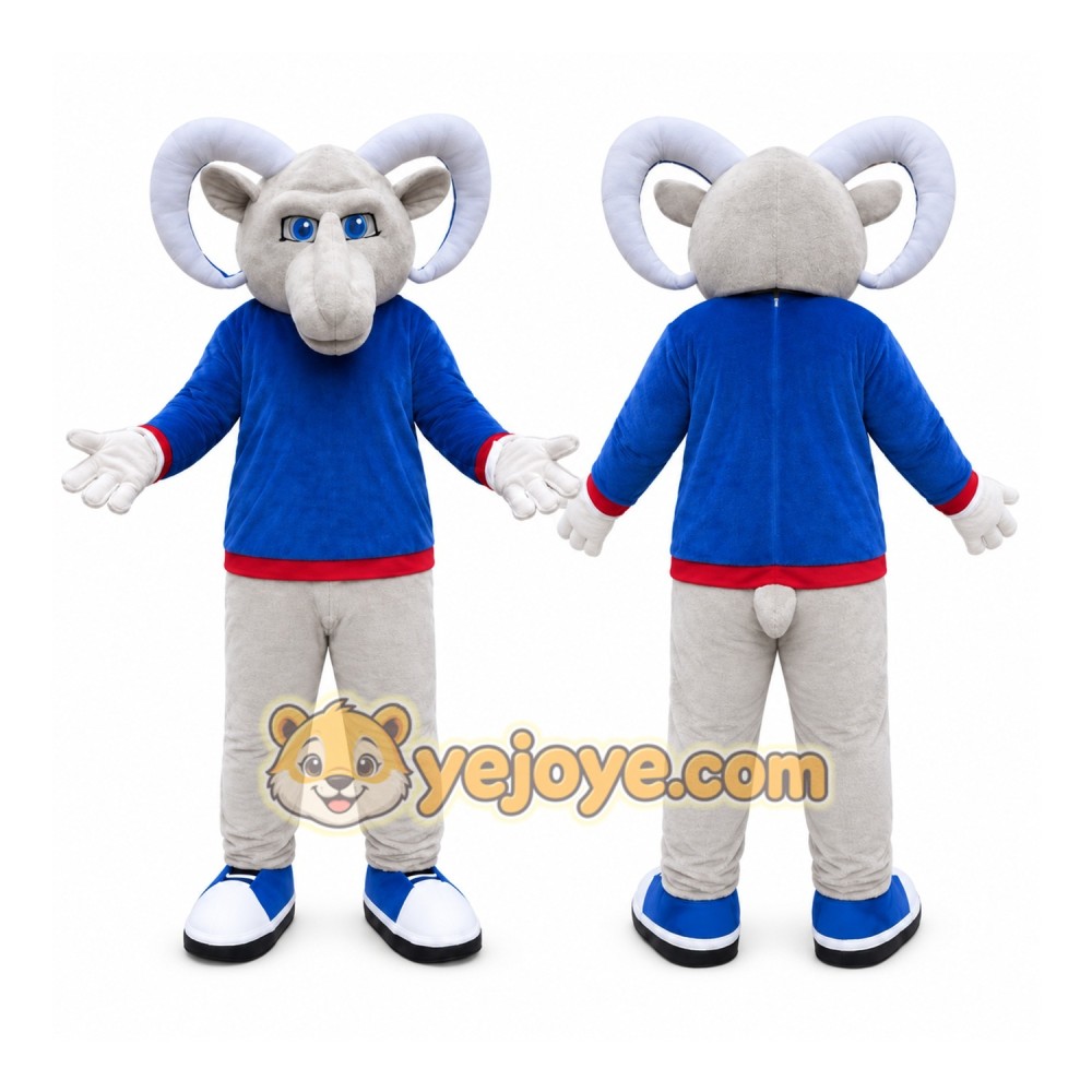 Gray Ram Blue Shirt Mascot Costume Gray Ram Blue Shirt Mascot Costume