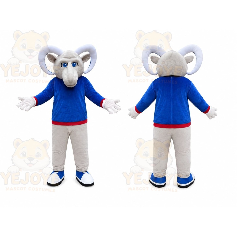 Gray Elephant Blue Shirt Mascot Costume