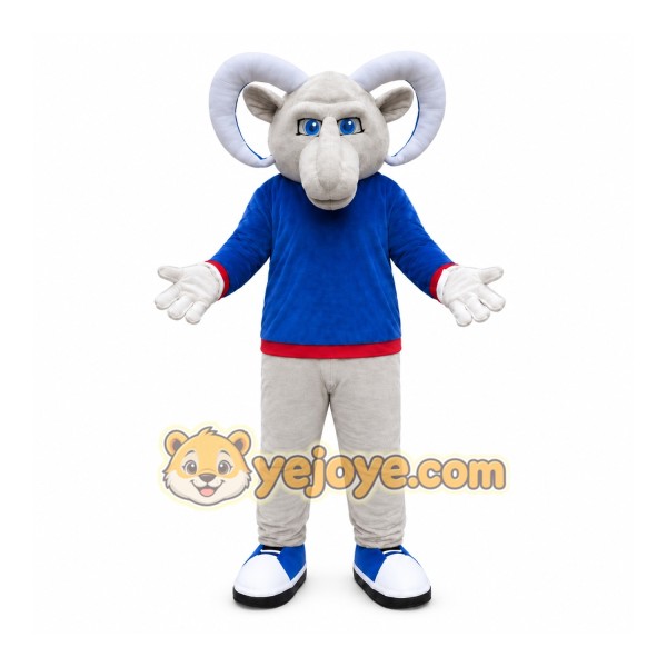 Gray Ram Blue Shirt Mascot Costume Gray Ram Blue Shirt Mascot Costume