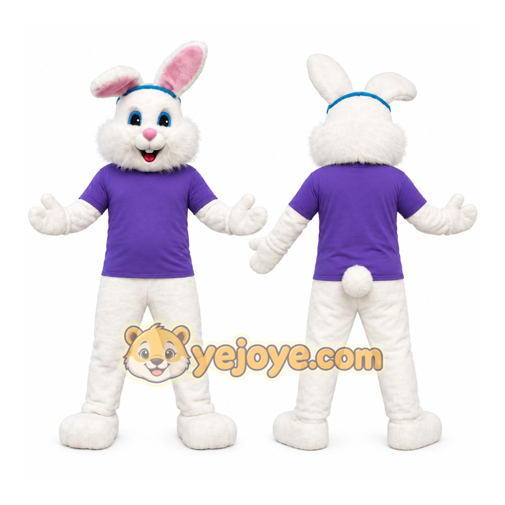 White Rabbit Purple Shirt Mascot Costume