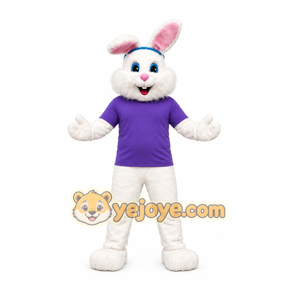 White Rabbit Purple Shirt Mascot Costume