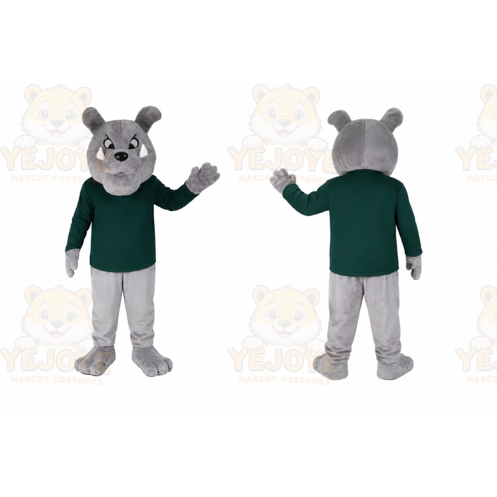 Gray Bulldog Green Shirt Mascot Costume
