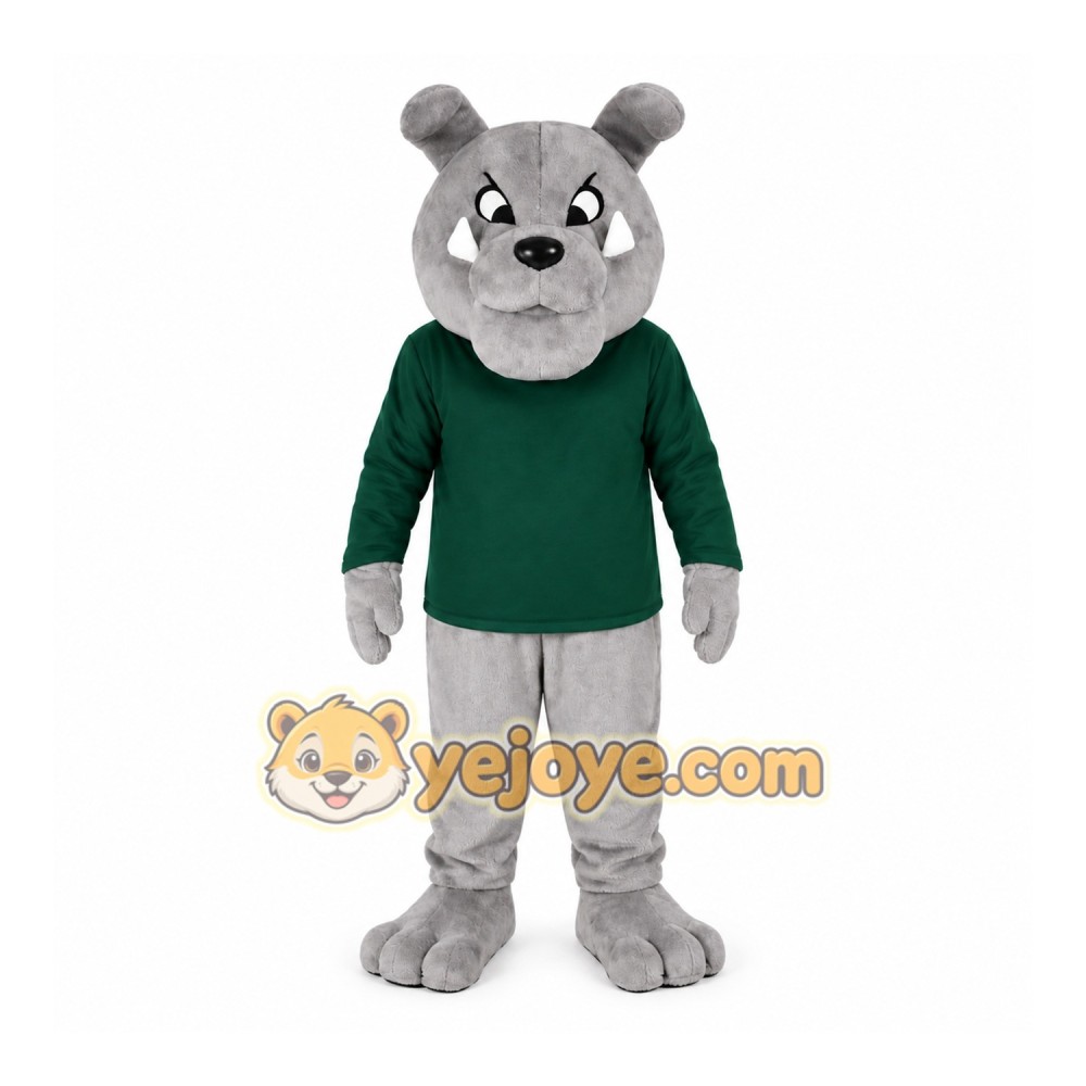 Gray Bulldog Green Shirt Mascot Costume