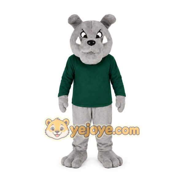 Gray Bulldog Green Shirt Mascot Costume