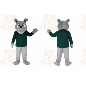 Gray Bulldog Green Shirt Mascot Costume