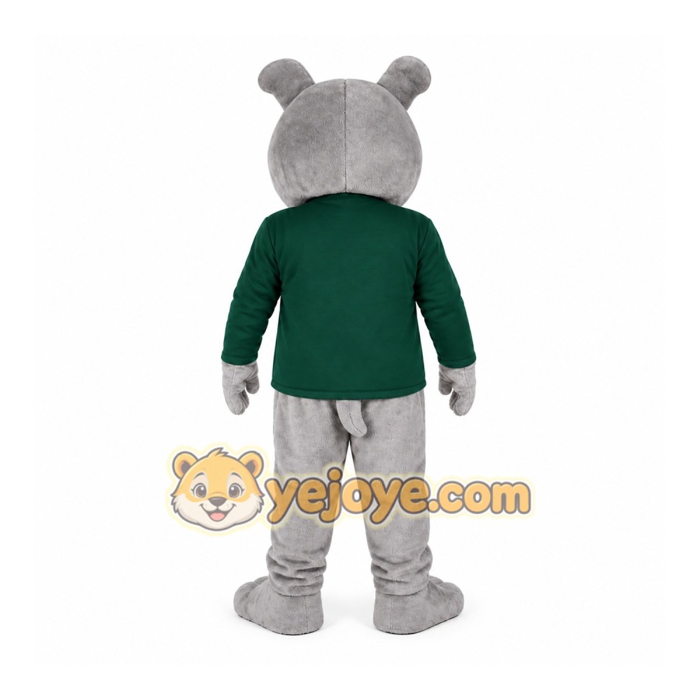 Gray Bulldog Green Shirt Mascot Costume
