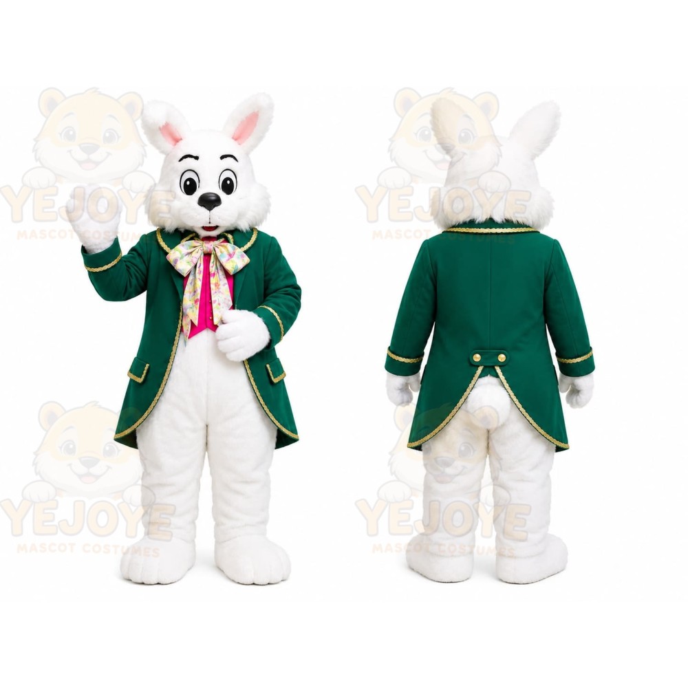 White Rabbit Green Coat Mascot Costume
