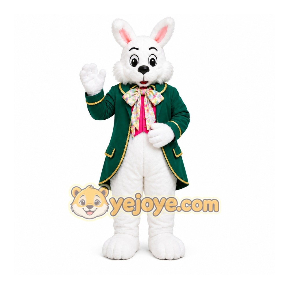 White Rabbit Green Coat Mascot Costume White Rabbit Green Coat Mascot Costume