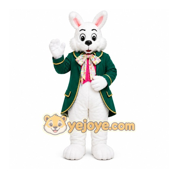 White Rabbit Green Coat Mascot Costume White Rabbit Green Coat Mascot Costume