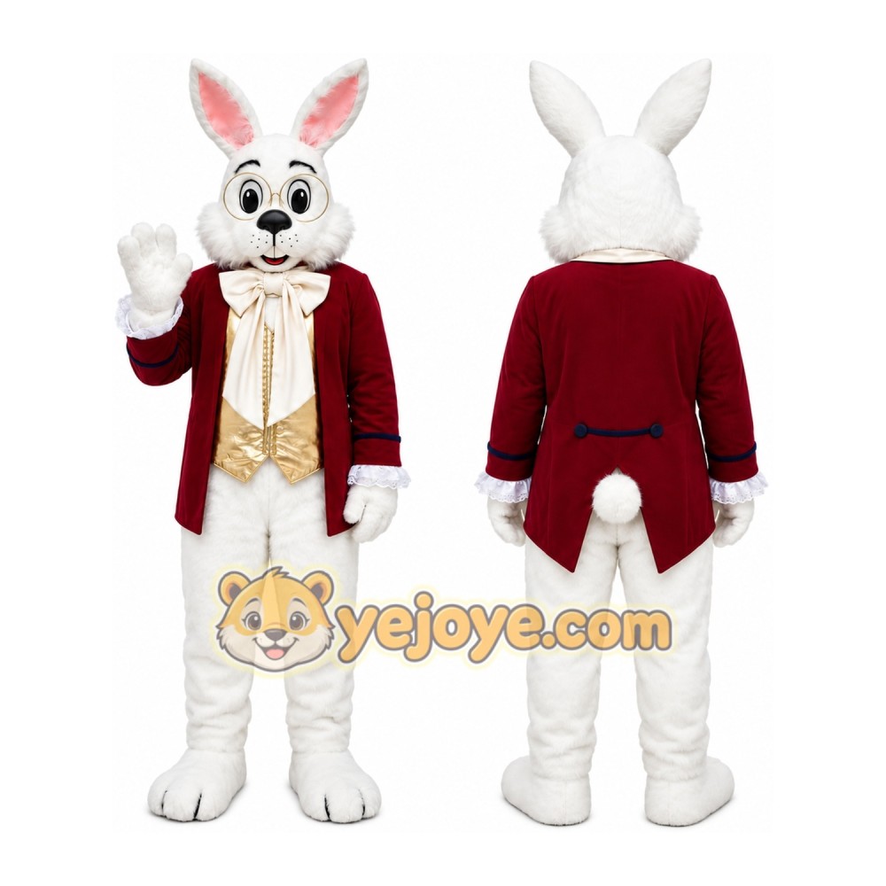 White Rabbit Red Coat Mascot Costume White Rabbit Red Coat Mascot Costume