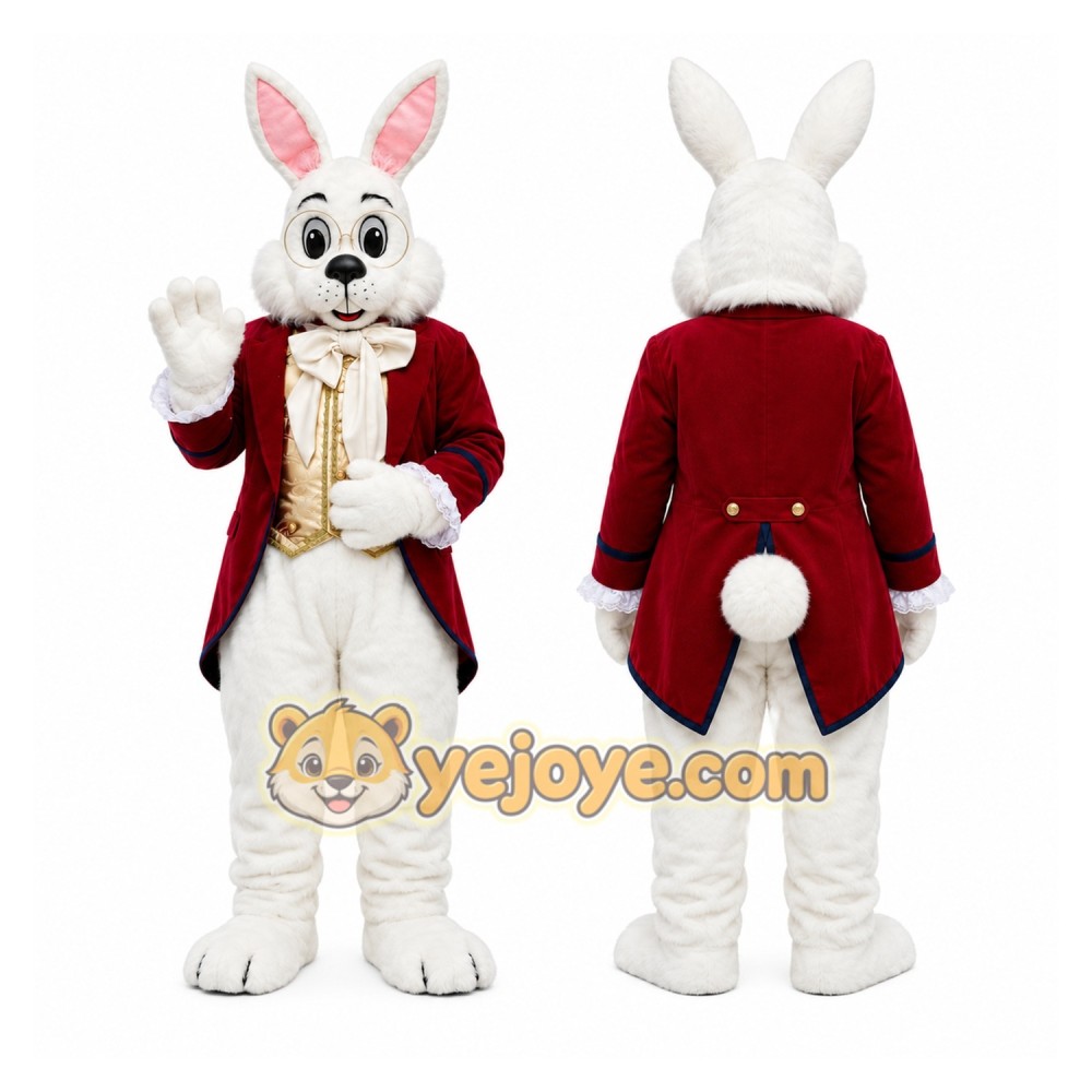 White Rabbit Red Coat Mascot Costume White Rabbit Red Coat Mascot Costume