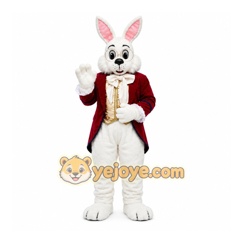 White Rabbit Red Coat Mascot Costume White Rabbit Red Coat Mascot Costume