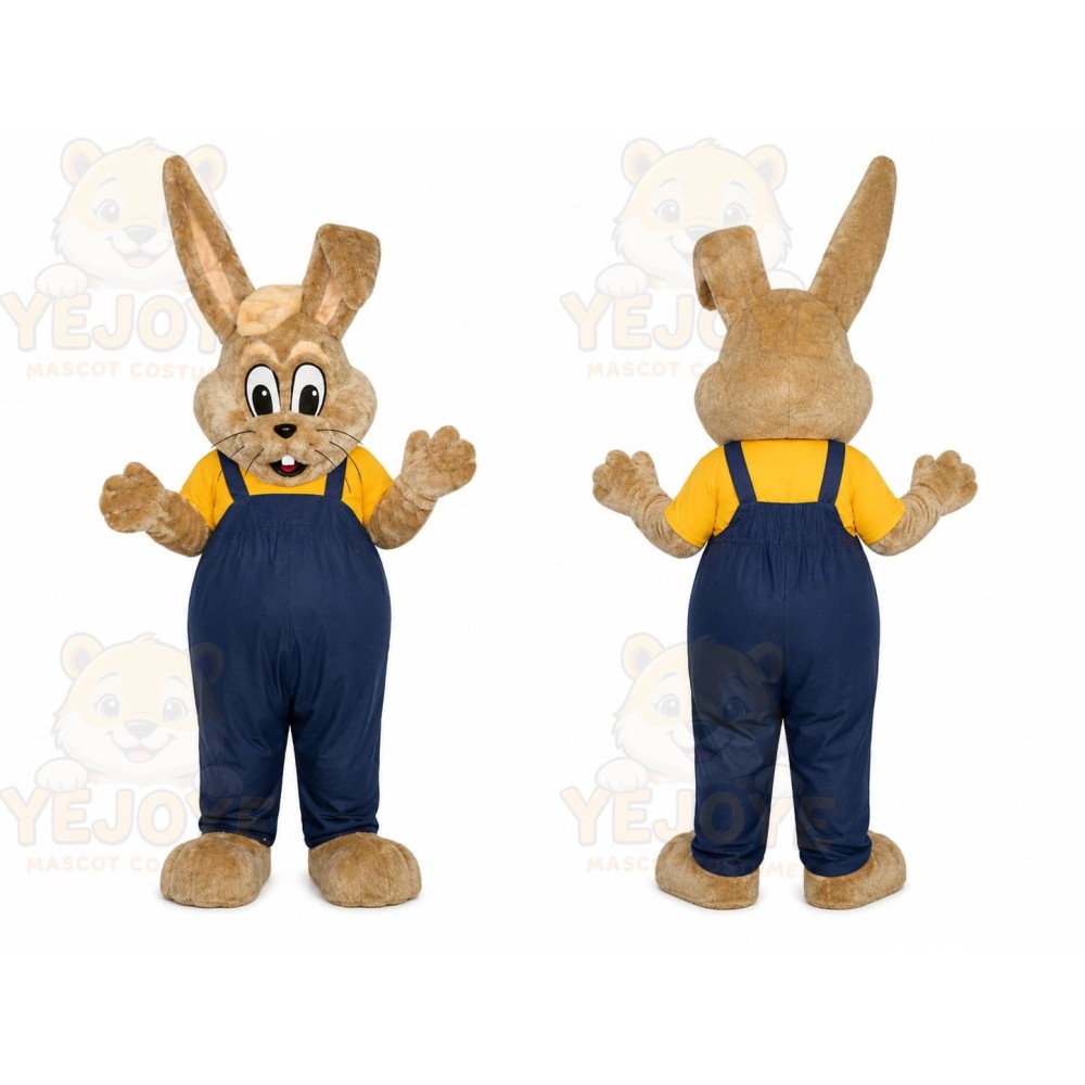 Brown Rabbit Overalls Mascot Costume