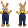 Brown Rabbit Overalls Mascot Costume