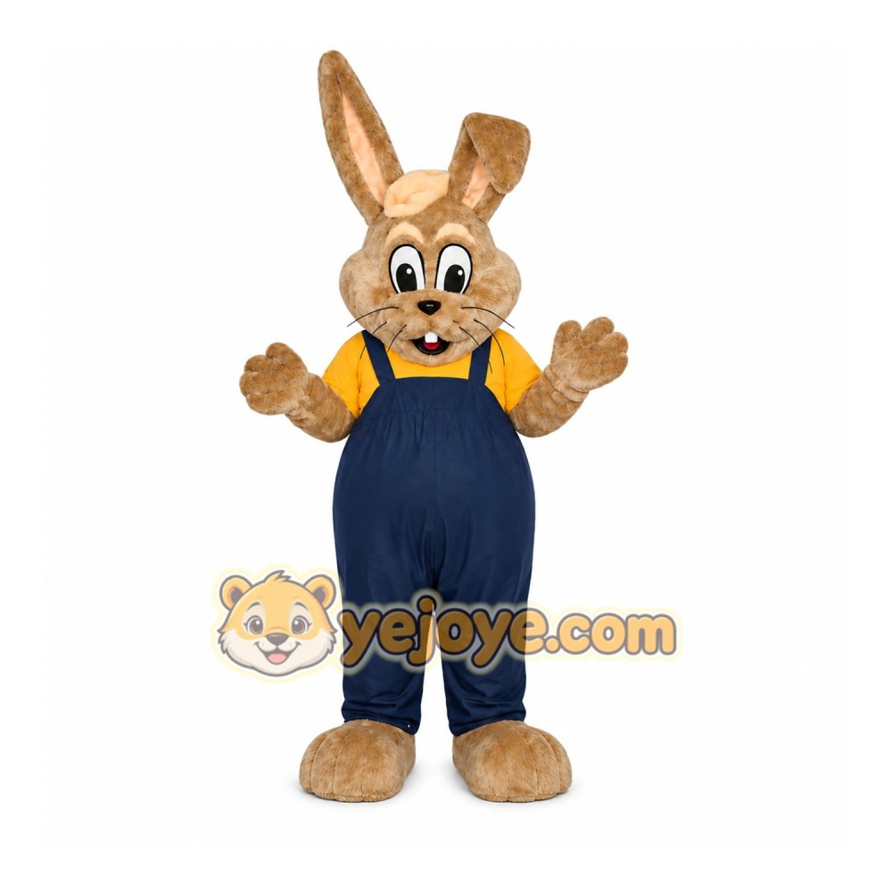 Brown Rabbit Overalls Mascot Costume Brown Rabbit Overalls Mascot Costume