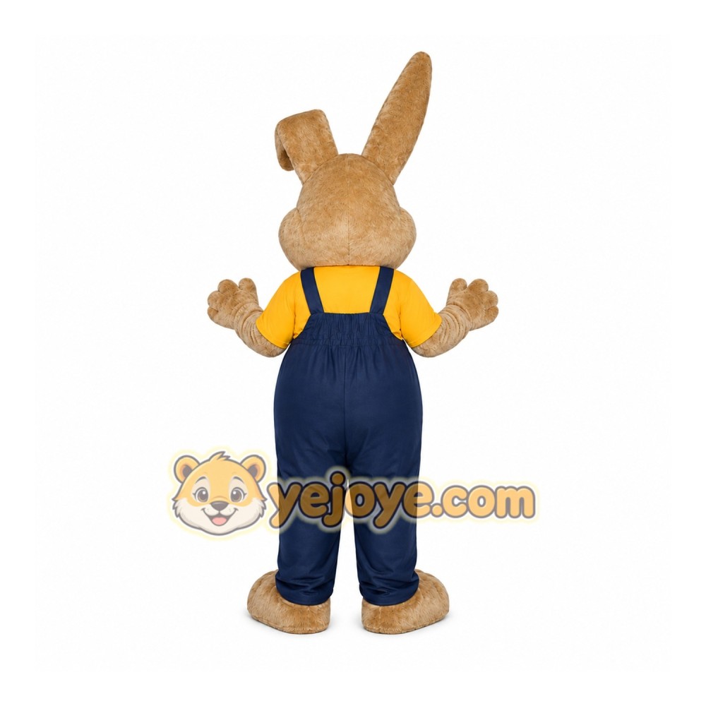 Brown Rabbit Overalls Mascot Costume Brown Rabbit Overalls Mascot Costume