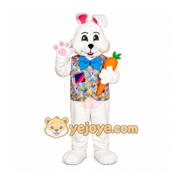 White Rabbit Mascot Costume with Floral Vest White Rabbit Mascot Costume with Floral Vest