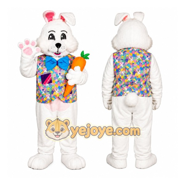 White Rabbit Mascot Costume with Floral Vest