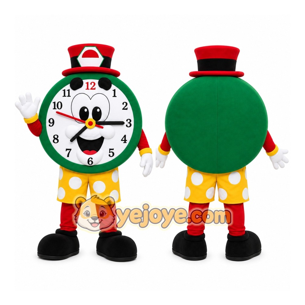 Green Clock Mascot Costume Green Clock Mascot Costume