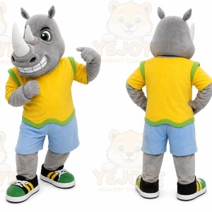 Gray Rhino Mascot Costume