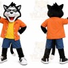 Gray Cat Orange Shirt Mascot Costume